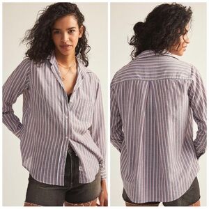Anthropologie Striped Button Down Shirt - Blue and White